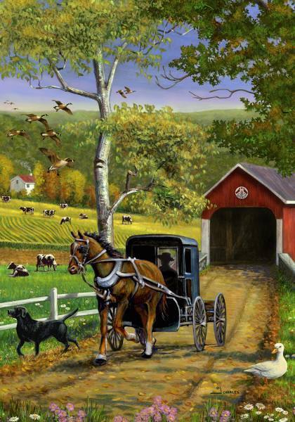 Amish Pennsylvania Dutch Country Boy Girl Buggy Folk Art Wallpaper