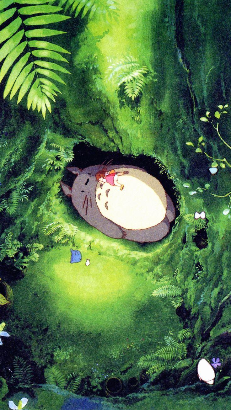 Japan Totoro Art Green Anime Illustration iPhone Wallpaper