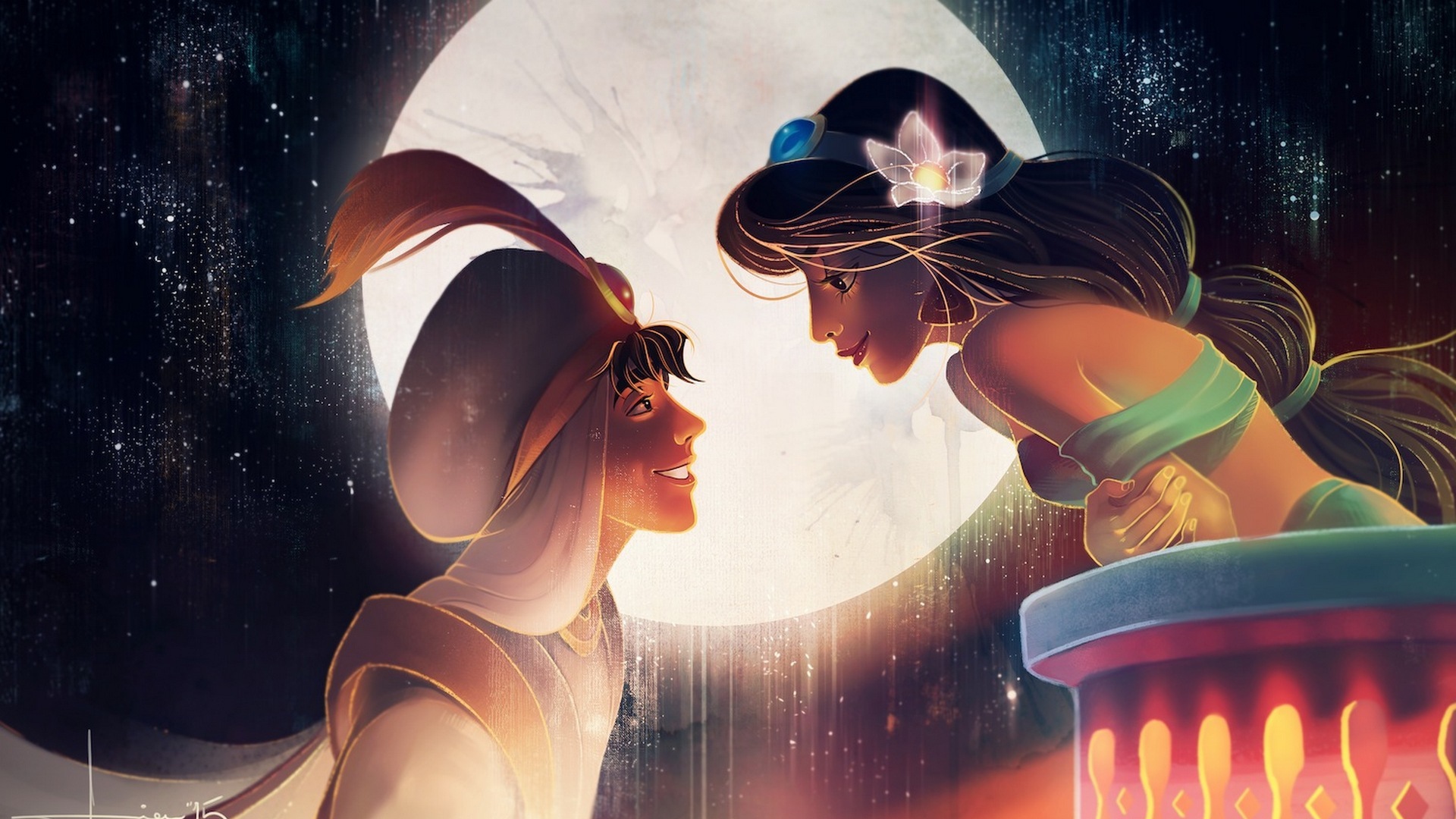 Jasmine Aladdin Arabian Nights Love Cartoon HD Background