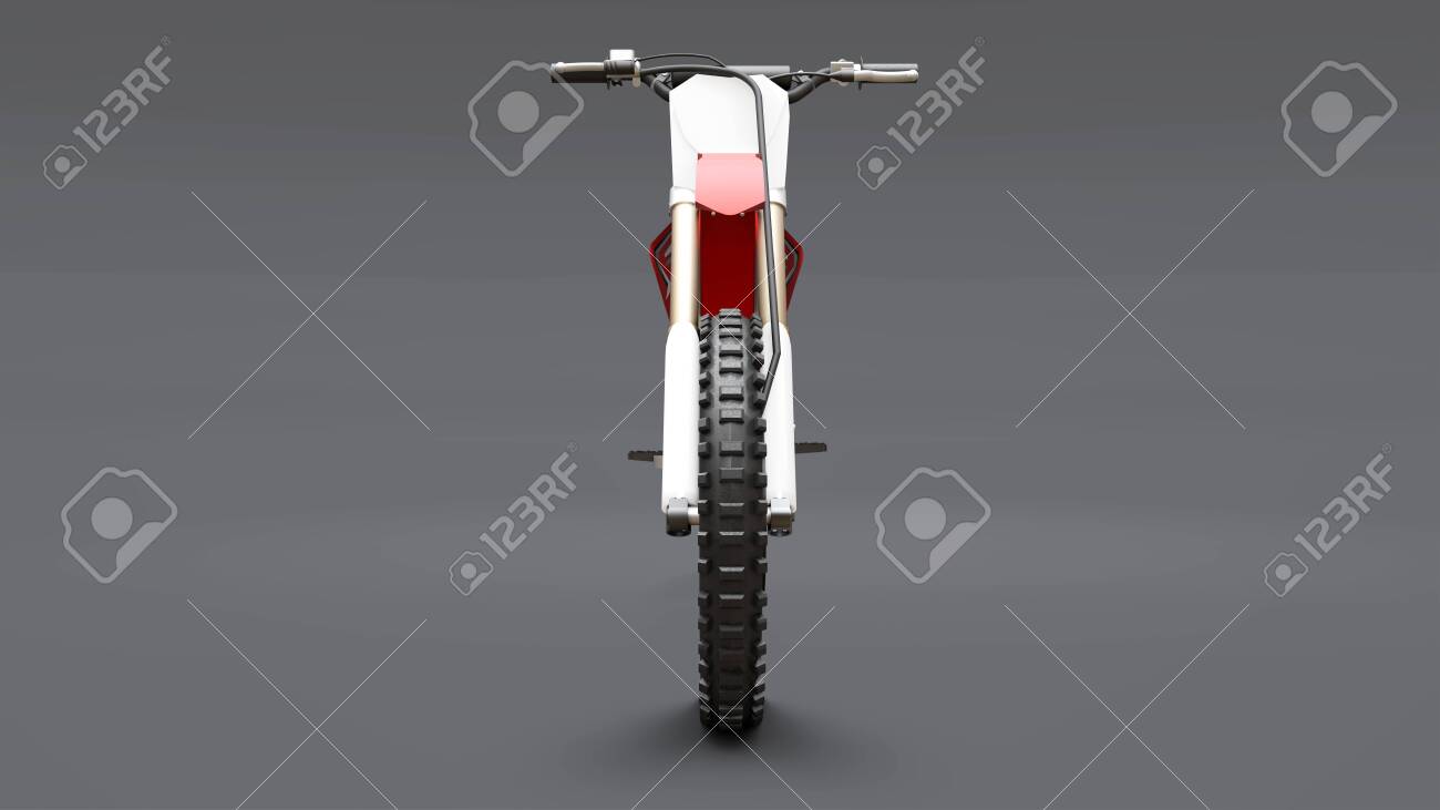 Red And White Sport Bike For Cross Country On A Gray Background
