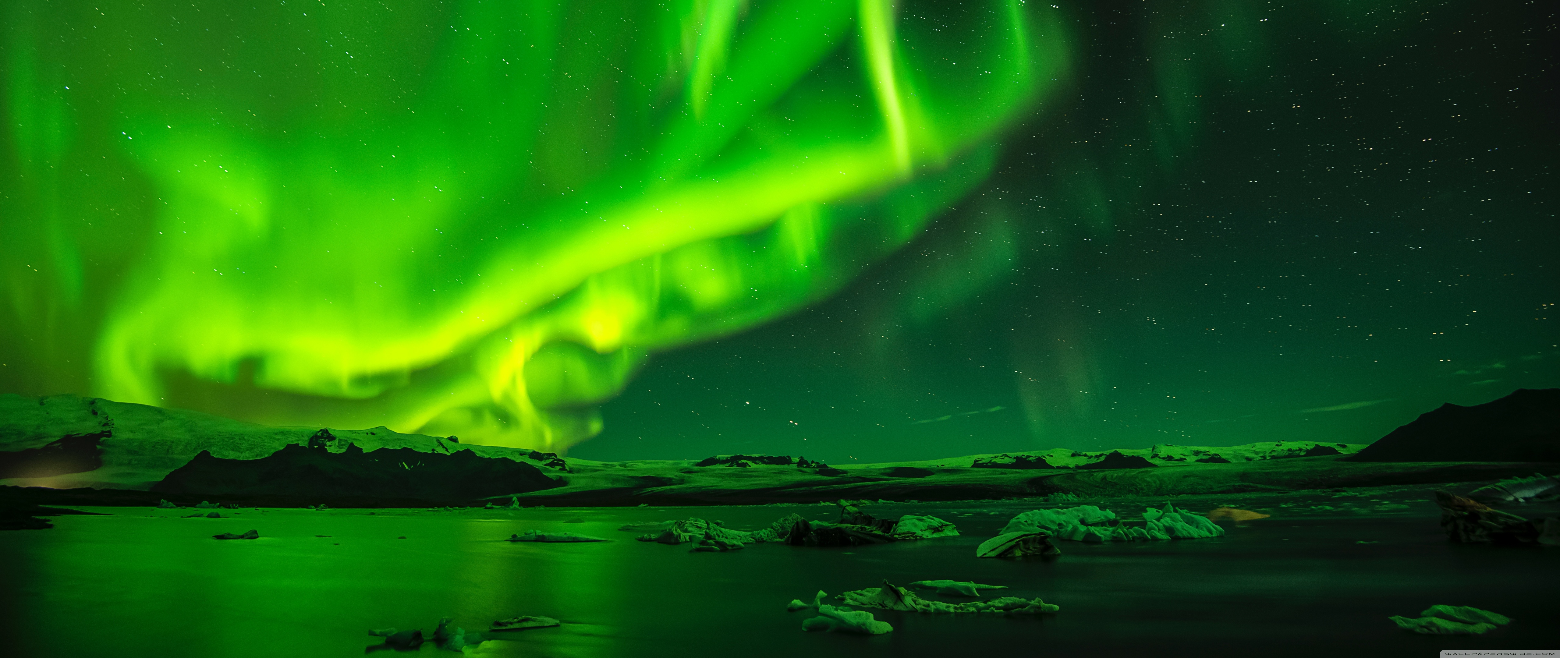 Green Northern Lights Night Sky Ultra HD Desktop Background 5120x2160