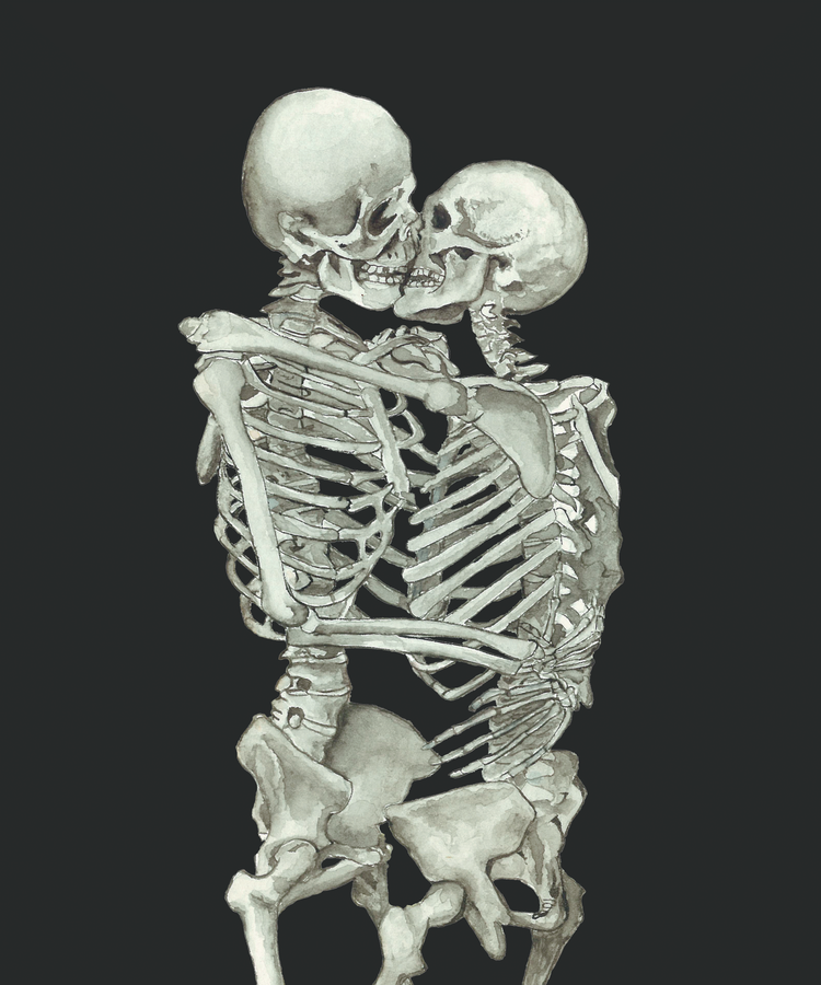 Valentine S Day Skeleton Kiss Framed Art Print By