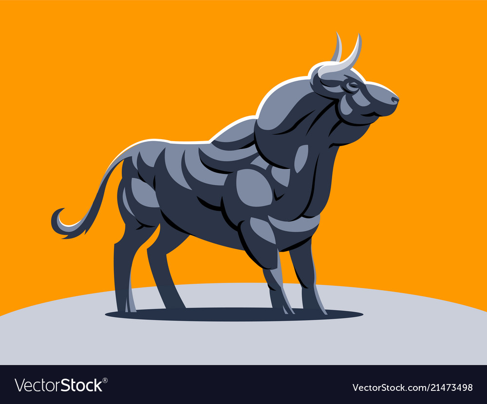 A Muscular Bull On The Orange Background Vector Image
