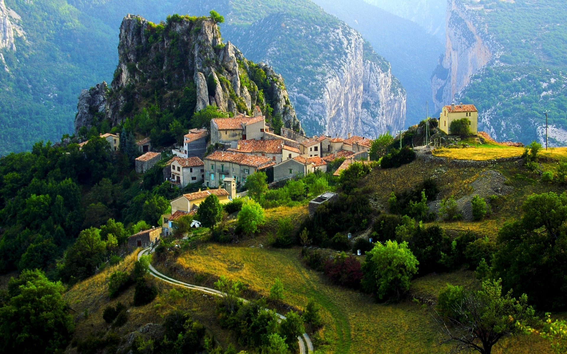 France Wallpaper Alps Mountains Houses Town Village