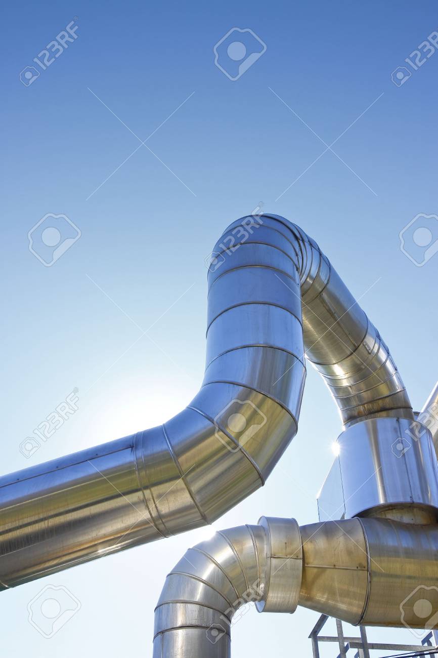 Geothermal Power Pipe Structure Against A Blue Background Image
