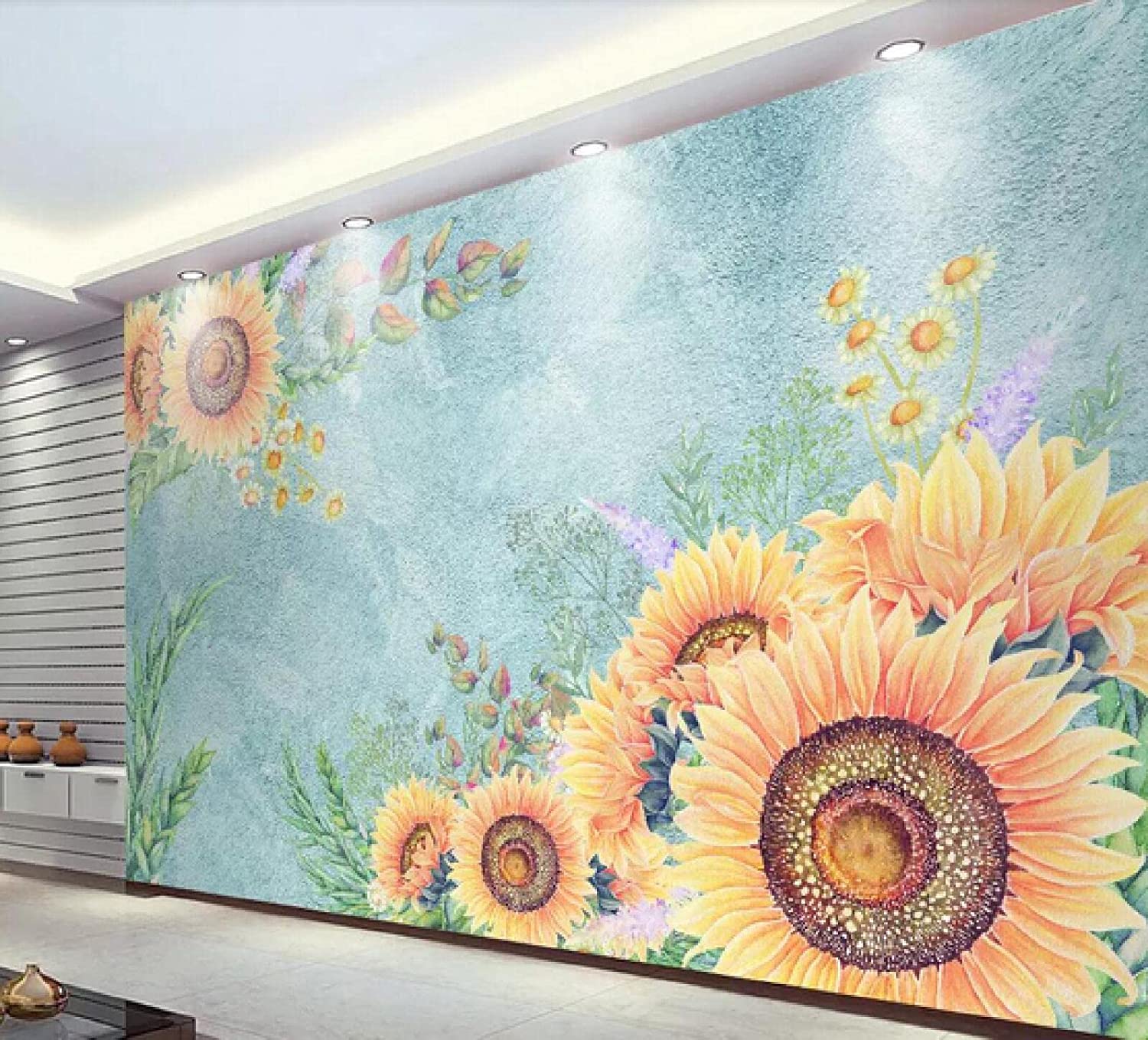3d Wallpaper Wall Sticker Hand Painted Sunflower Flowers
