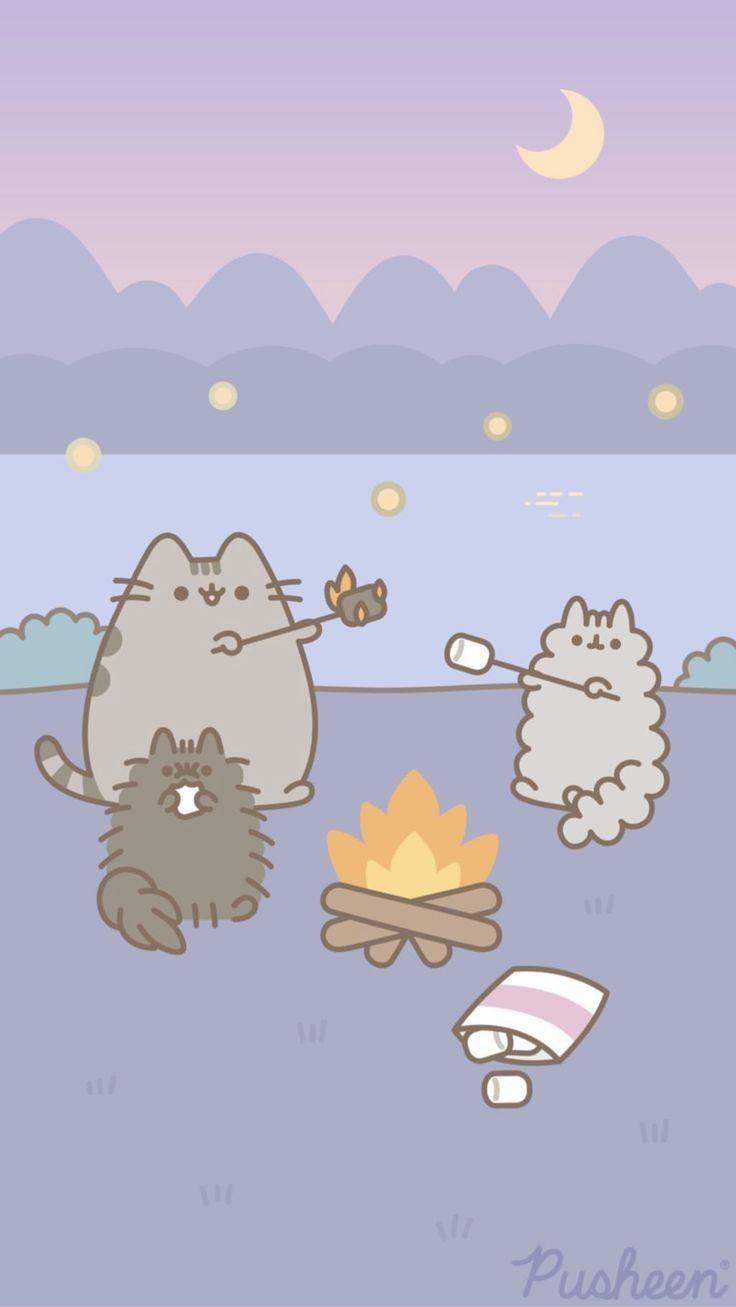 Pusheen The Cat iPhone Wallpaper Camping Summer Cute