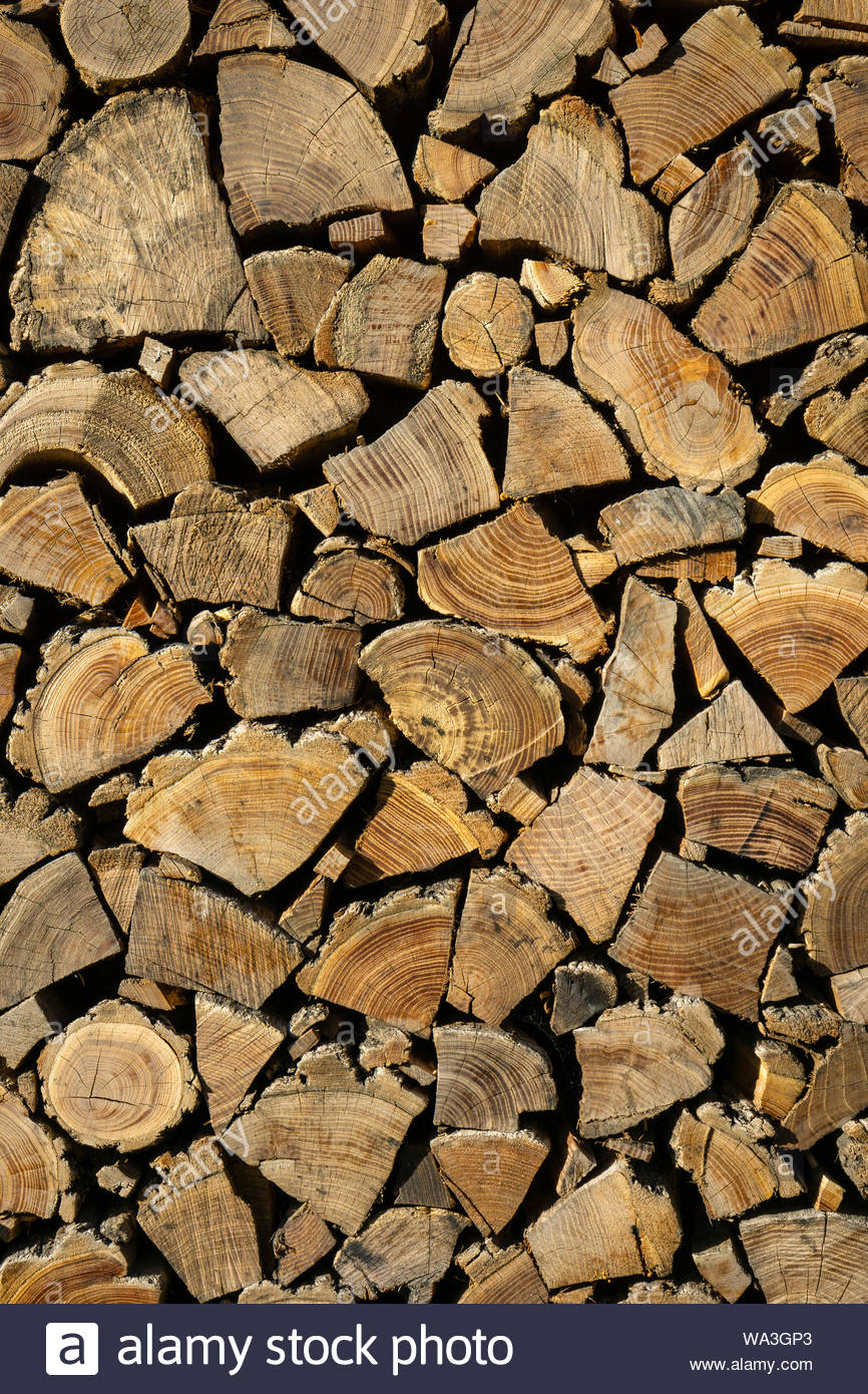 Neatly Stacked Firewood Background Of Dry Chopped Logs Stock