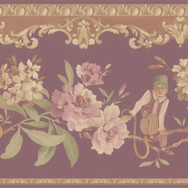 Free download Burgundy Monkey Floral Border Wallpaper Contemporary