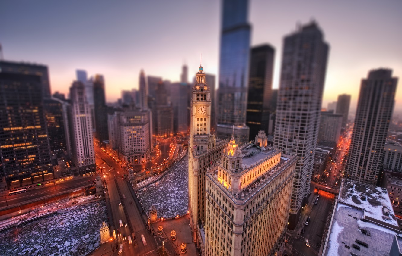 Wallpaper Winter The City Height Morning Chicago Usa