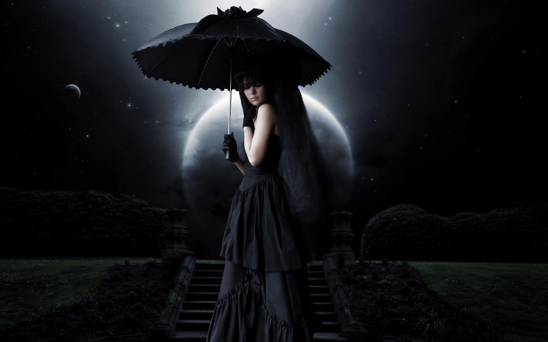 Dark Gothic Woman Goth Umbrella Wallpaper