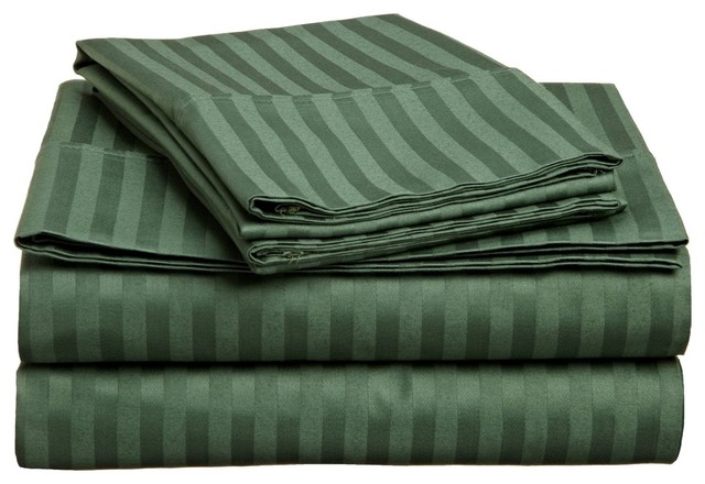 Cotton Olympic Queen Hunter Green Stripe Sheet Set Traditional Sheets