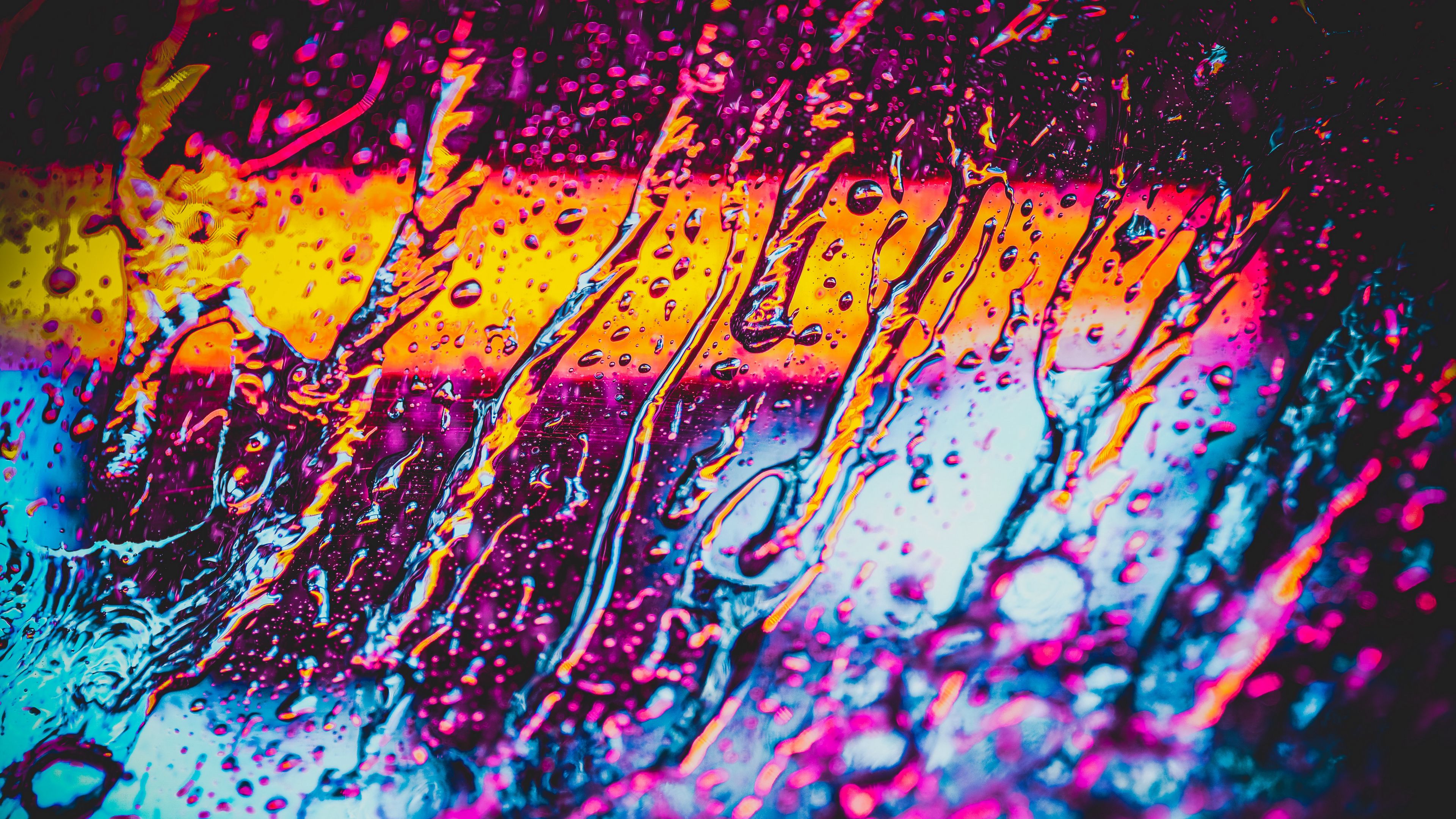 Wallpaper Glass Water Neon Rain Macro 4k