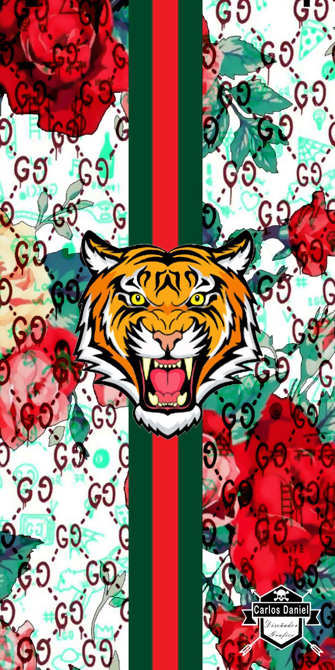 Gucci Tiger and Floral Pattern Wallpaper