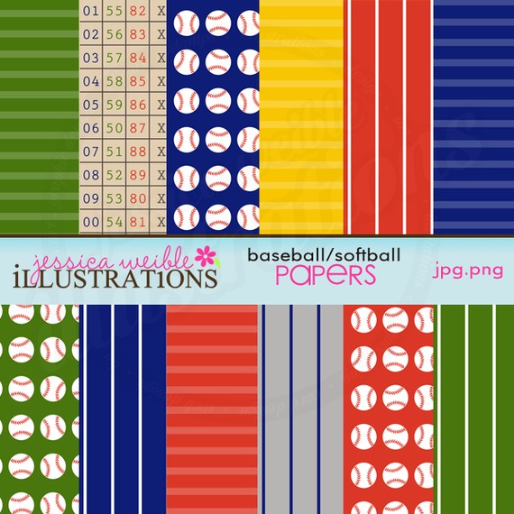Baseball Softball Cute Digital Papers Background For Card Design