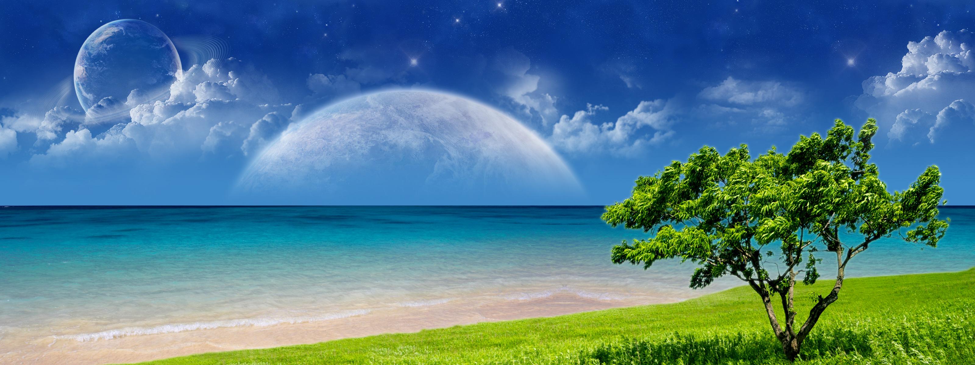  manip ocean sea sky planets sci fi mood clouds wallpaper background