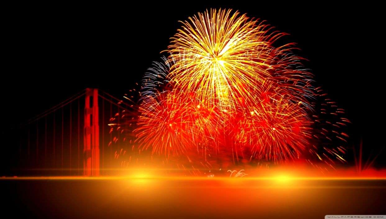 Happy New Years Fireworks Wallpaper Gold