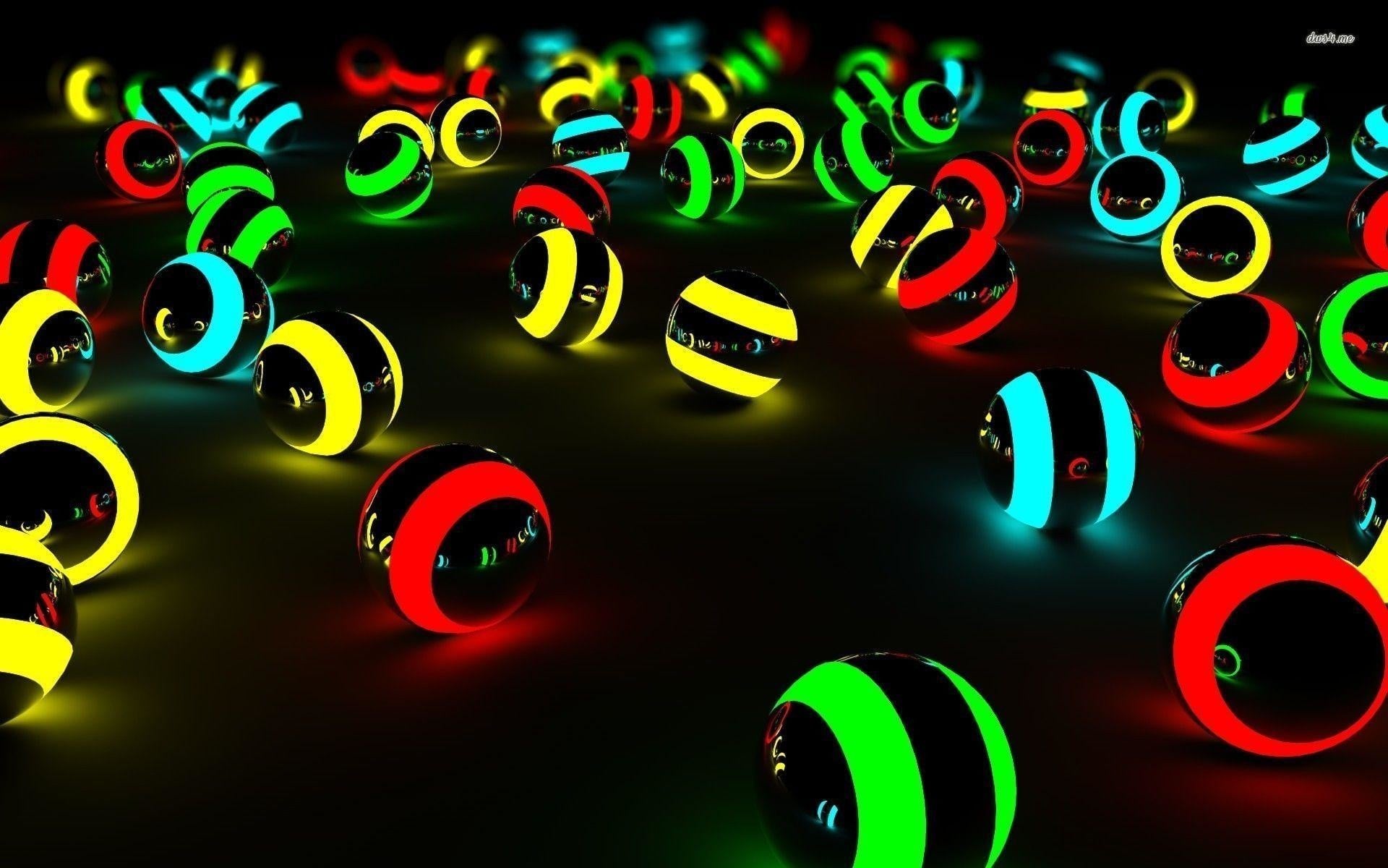 Neon Balls Wallpaper: Colorful glowing spheres on a dark background