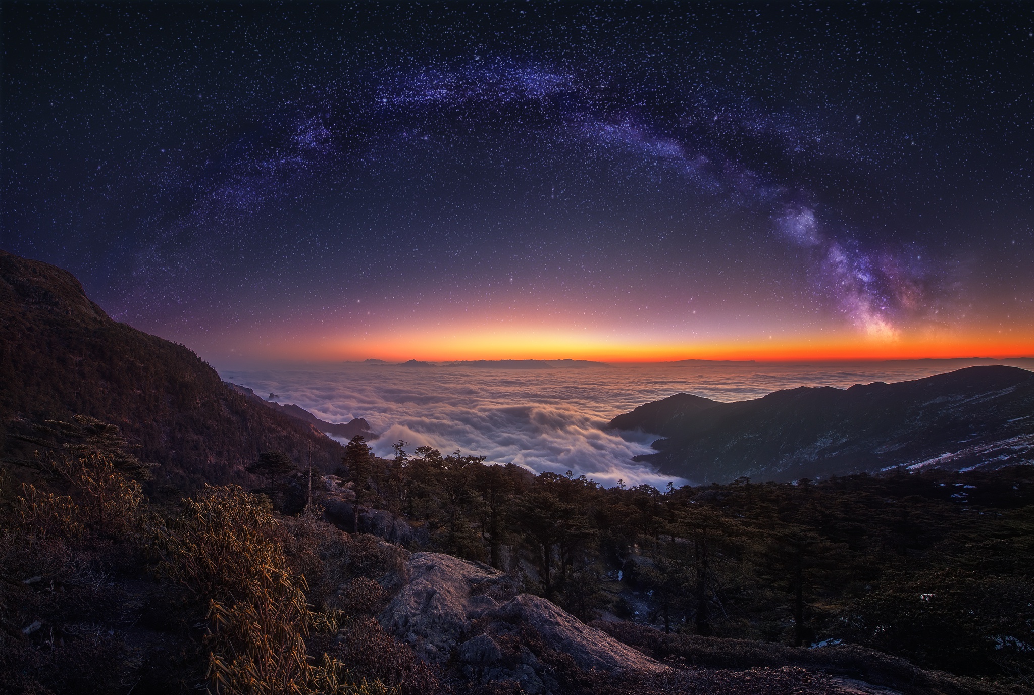 Cloud Landscape Milky Way Nature Night Panorama Sky Starry Stars 4k HD Wallpaper