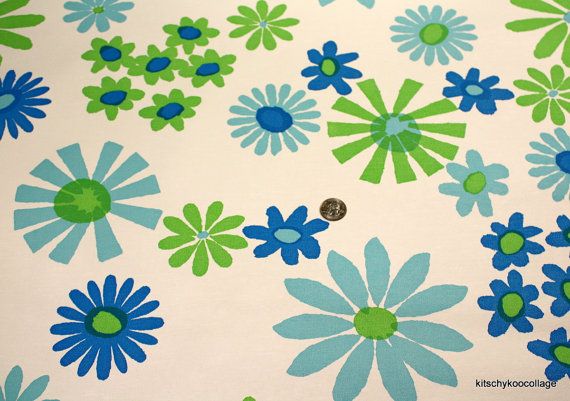 S Vintage Wallpaper Blue And Green Retro Daisy Floral