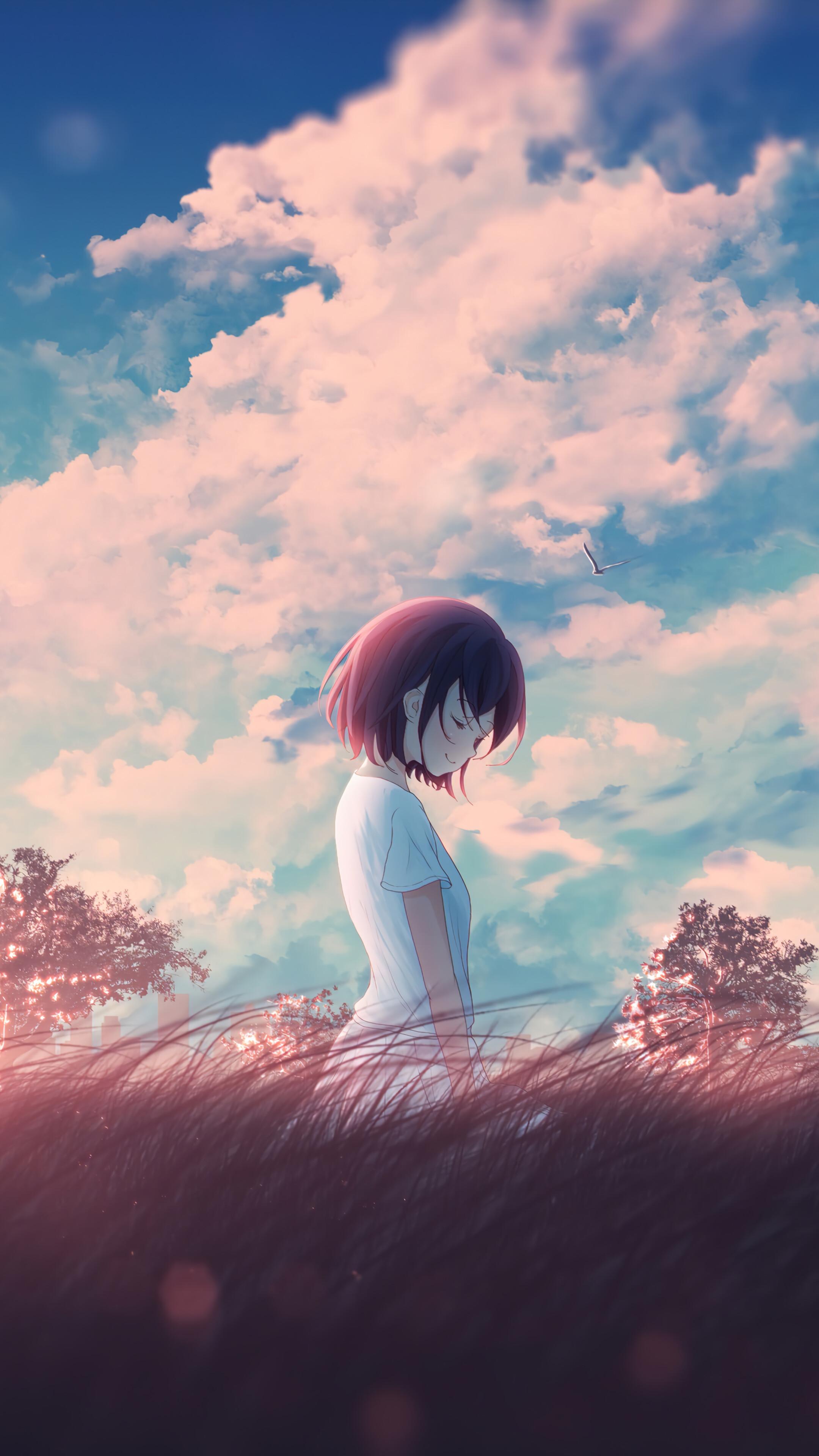 Anime Girl Sunrise Scenery Sky 4K Phone iPhone Wallpaper 4660b