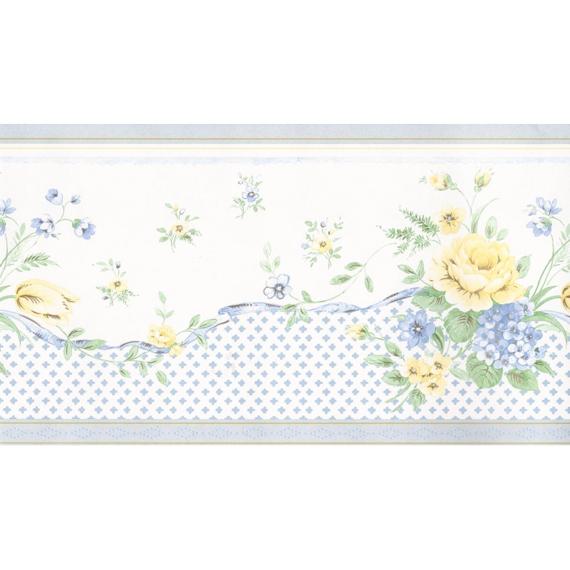 Home Sophies Garden Blue White Wallpaper Border by Crown 53751