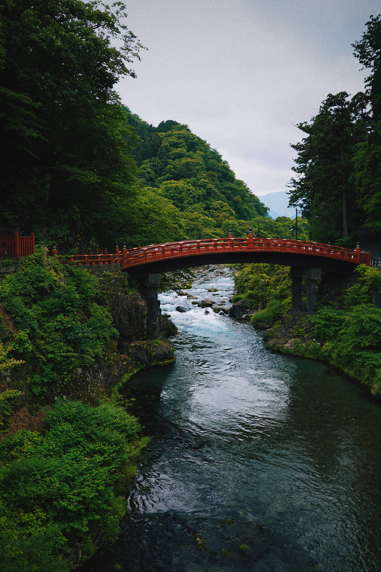 Red Bridge And River Wallpaper