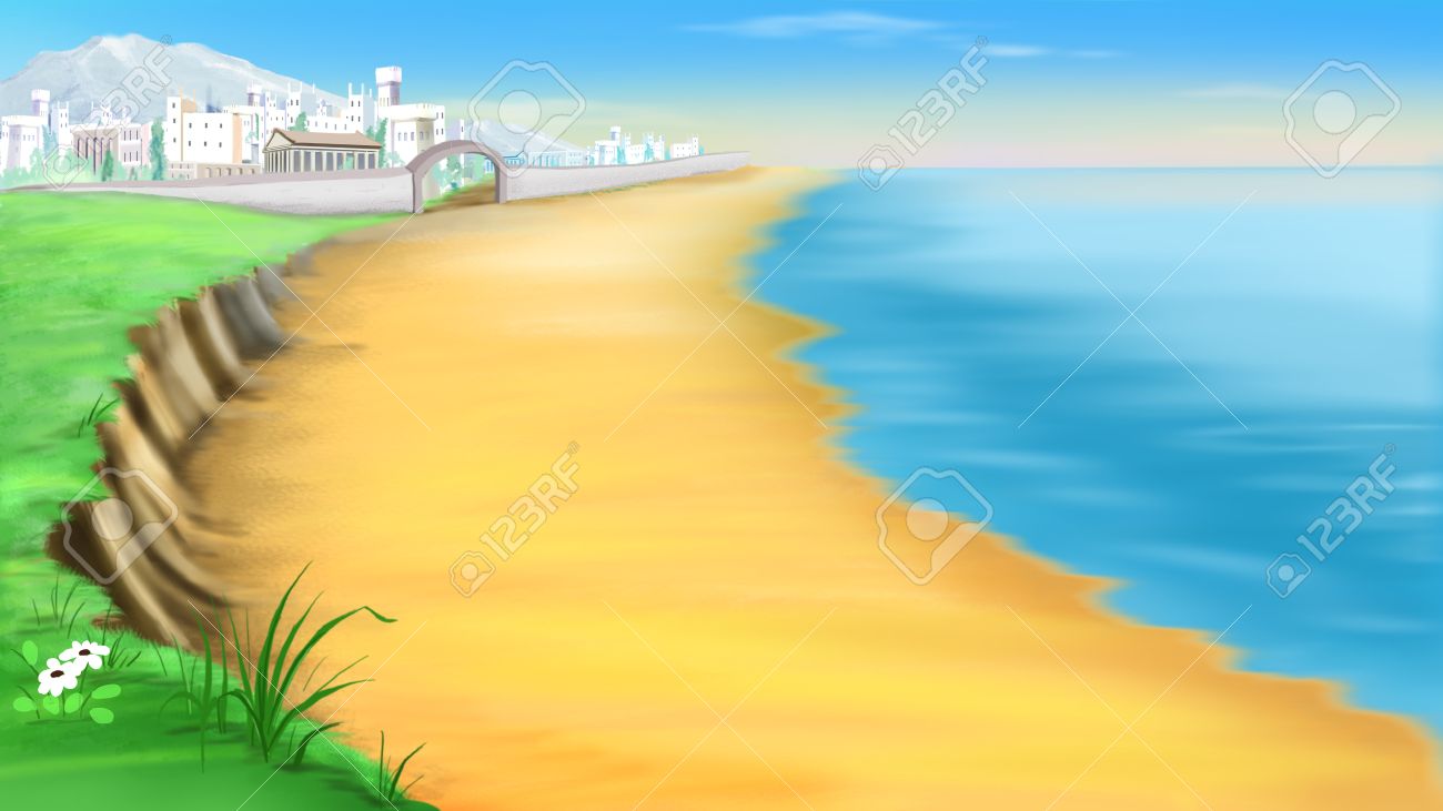 Desert Coast Near Ancient Troy In A Summer Day Cartoon Style
