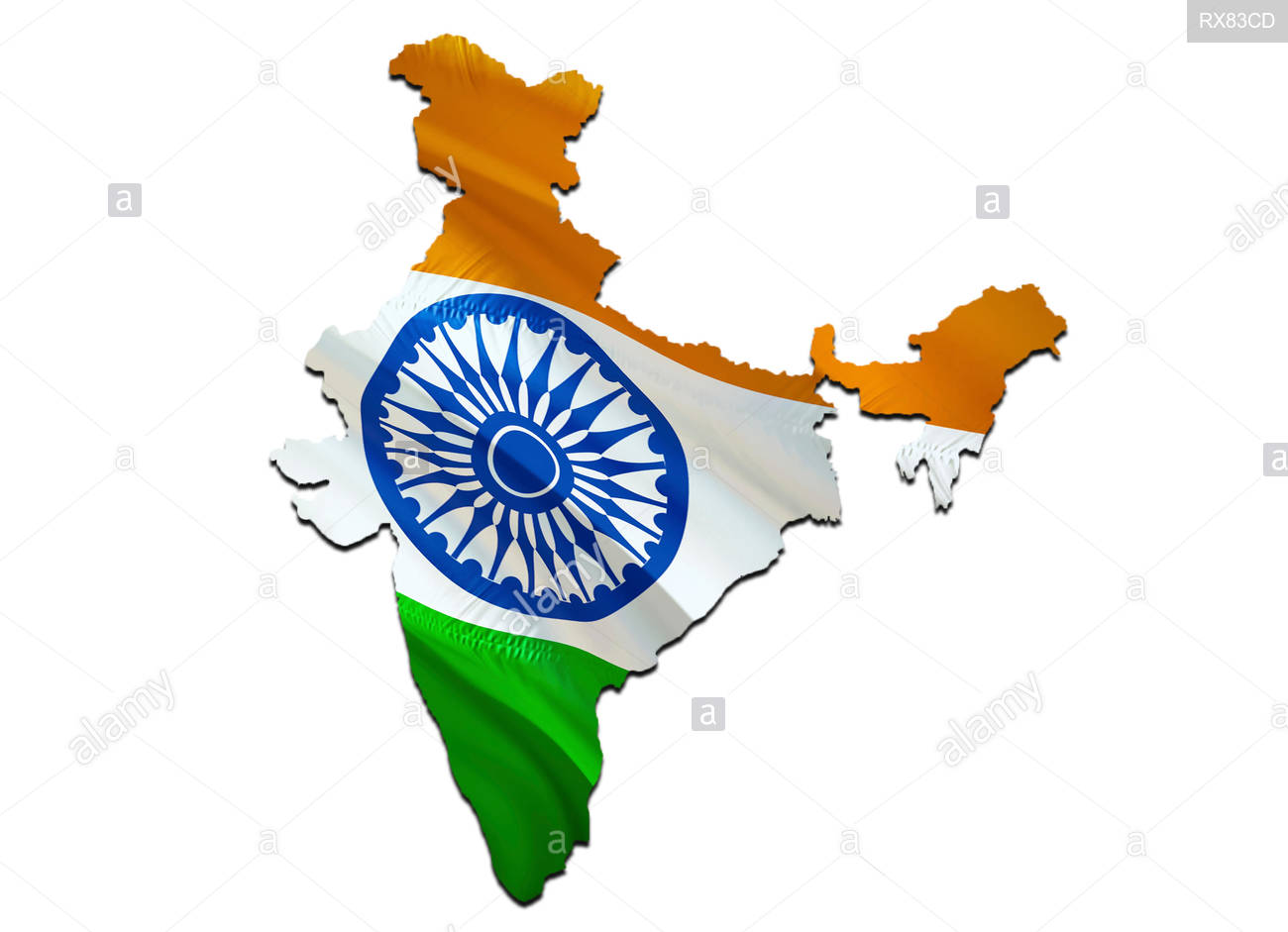 Map on India waving Flag 3D rendering India map and waving flag