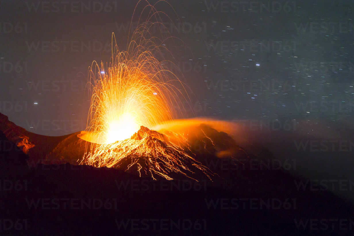 Italy Aeolian Islands Stromboli Volcanic Eruption Before Night