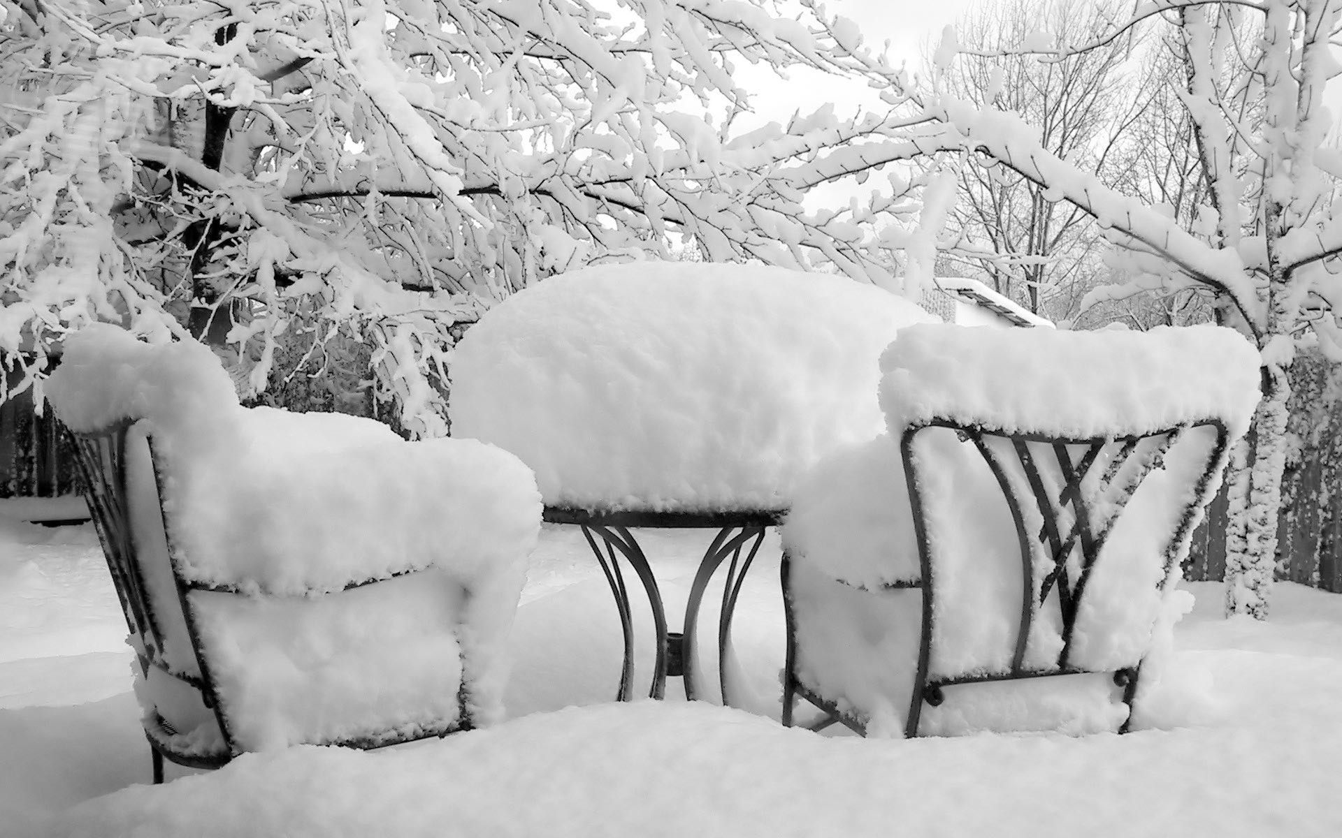 Chairs And Table Covered In Snow Wallpaper Top HD