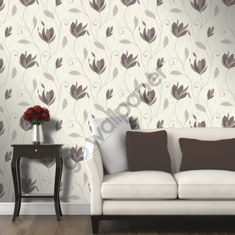 Vymura Synergy Glitter Floral Wallpaper Chocolate Brown