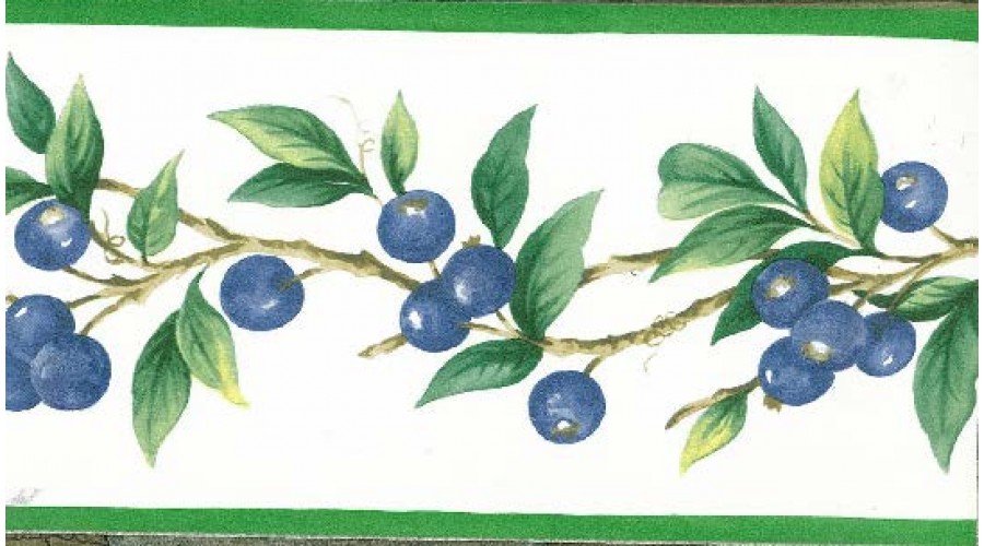 Home Blue Berries Green Leaves Wallpaper Border