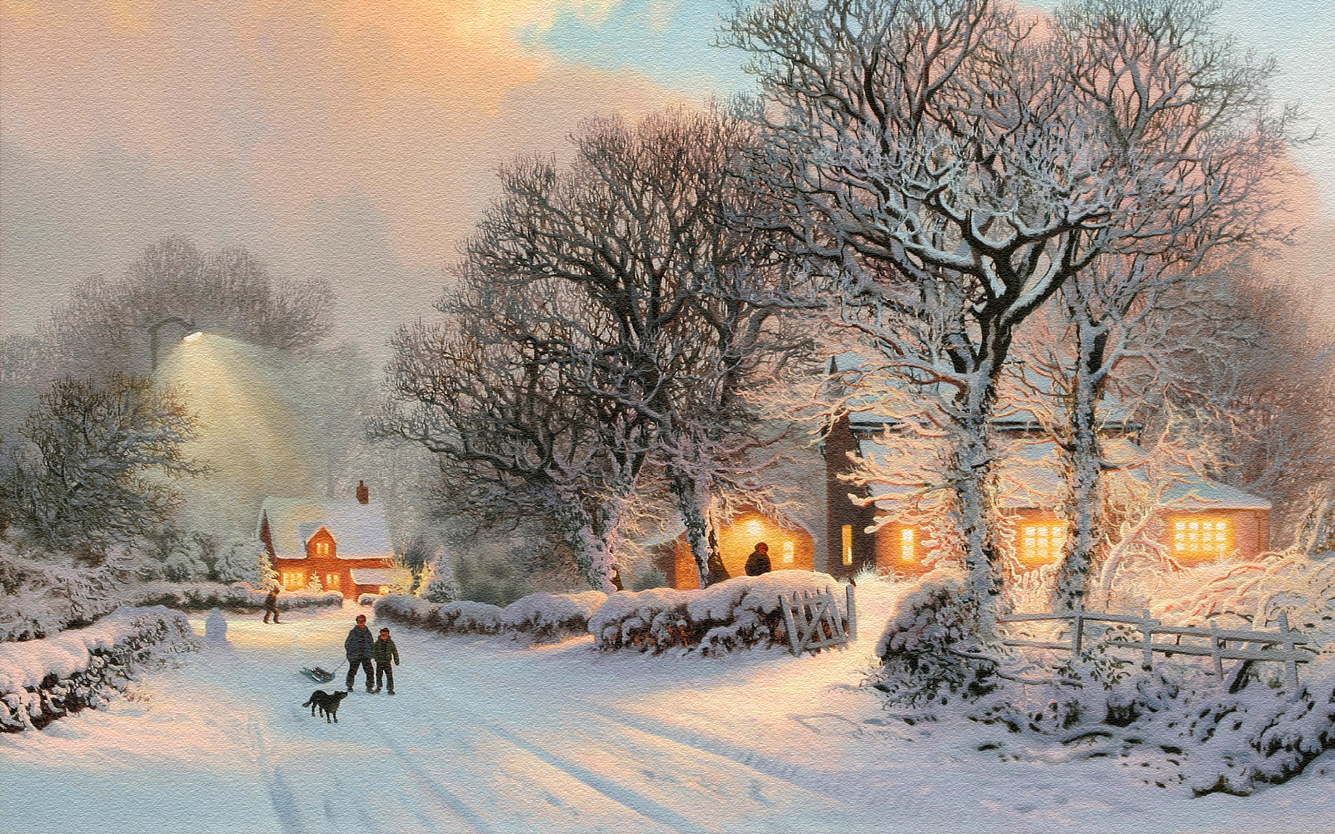 Village Winter Scene Desktop Background
