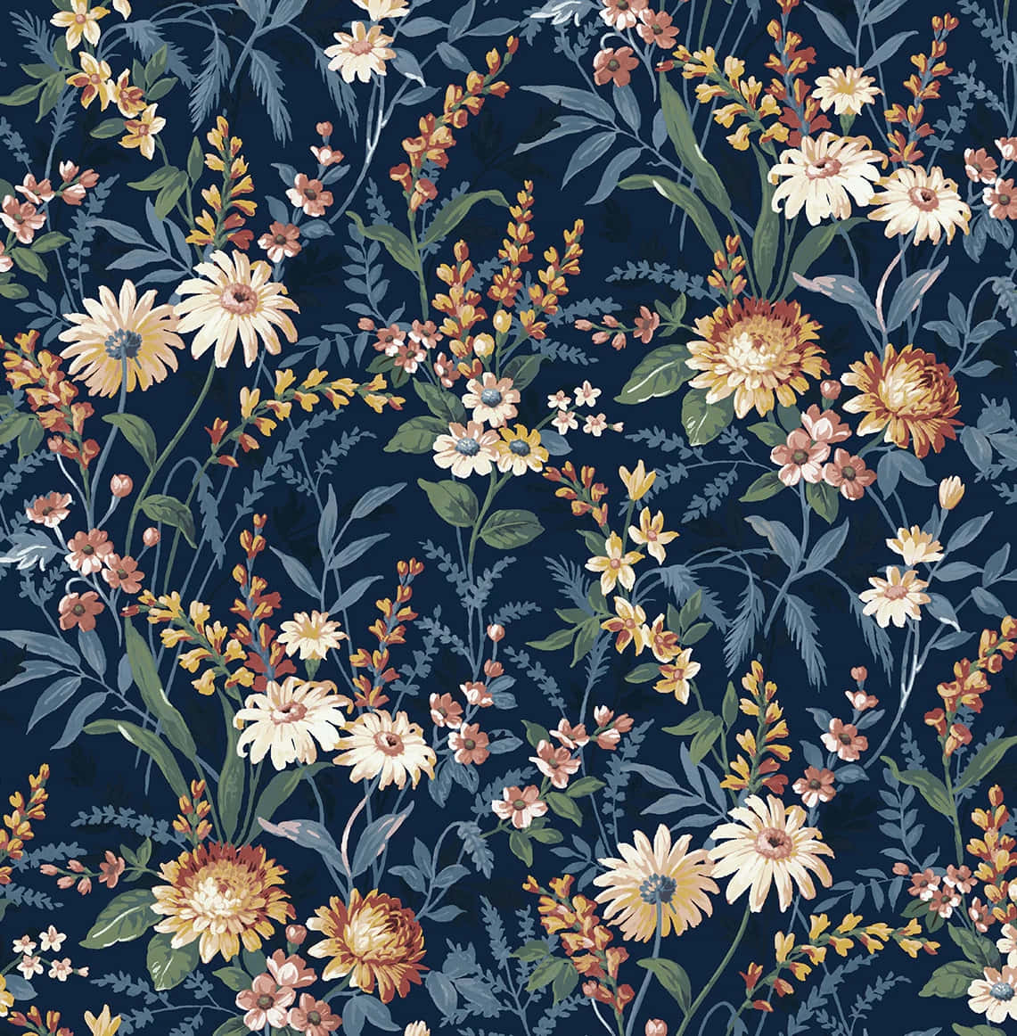 Navy Floral Pattern Wallpaper