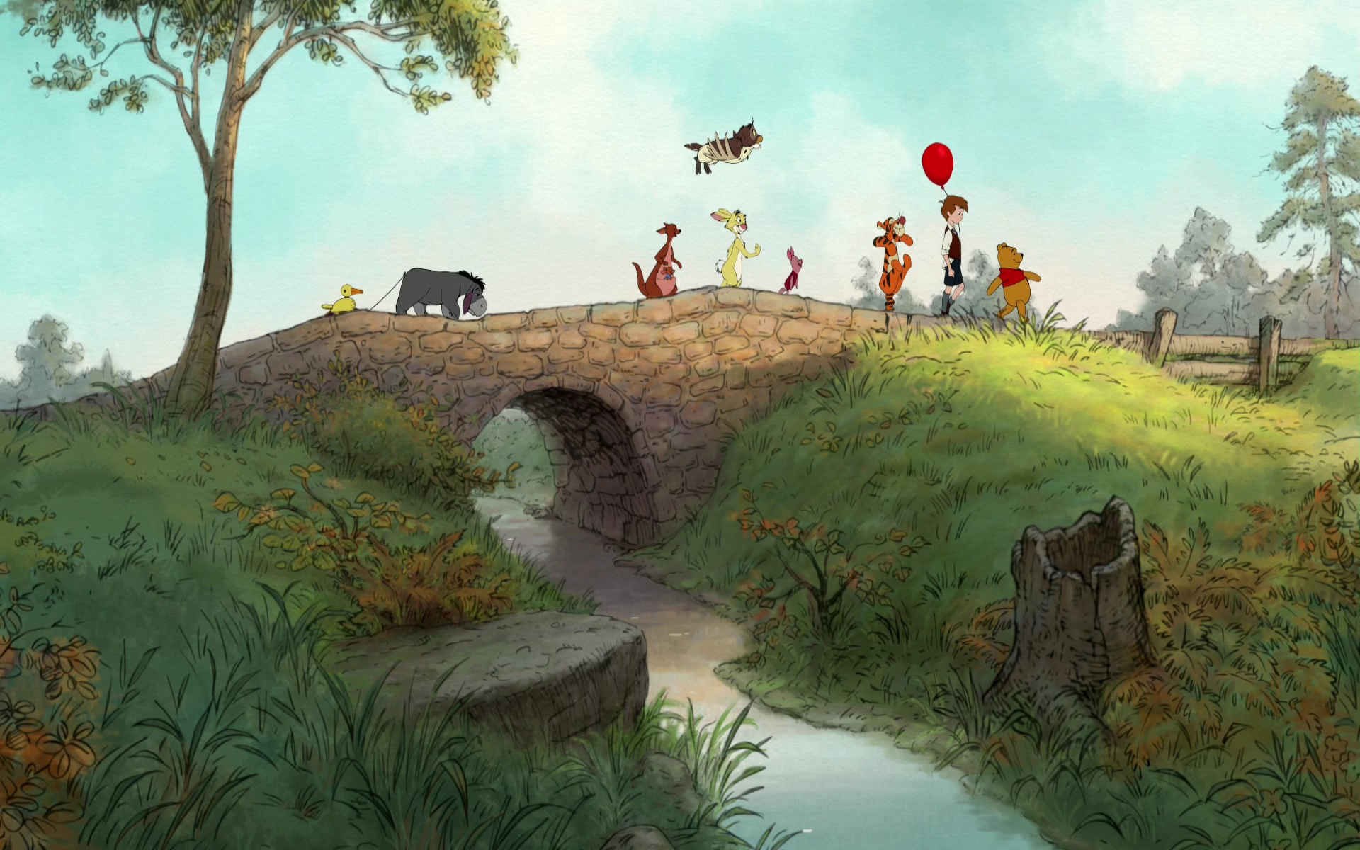 Winnie The Pooh And His Team Wallpaper Image
