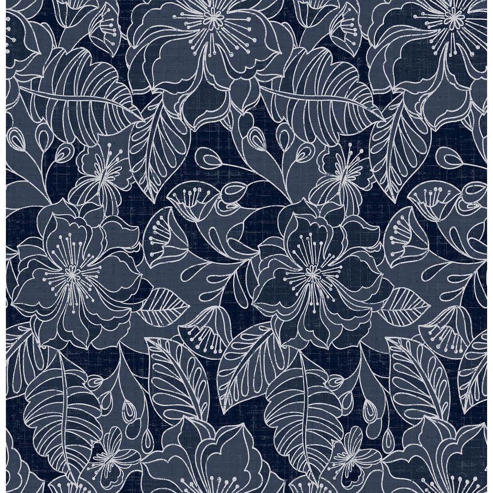 Brewster Toulouse Navy Floral Wallpaper Sample