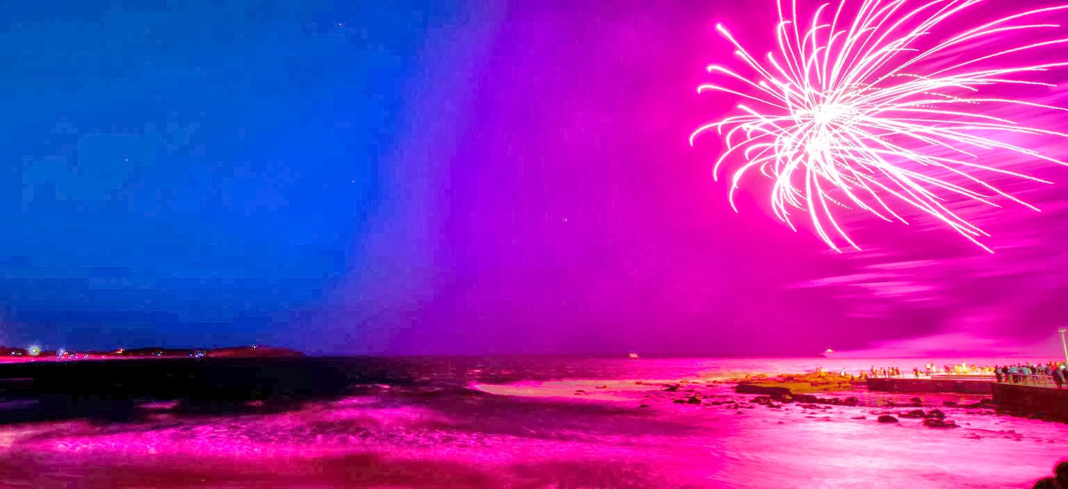 Beach Fireworks Pink HD Wallpaper Banner Whae