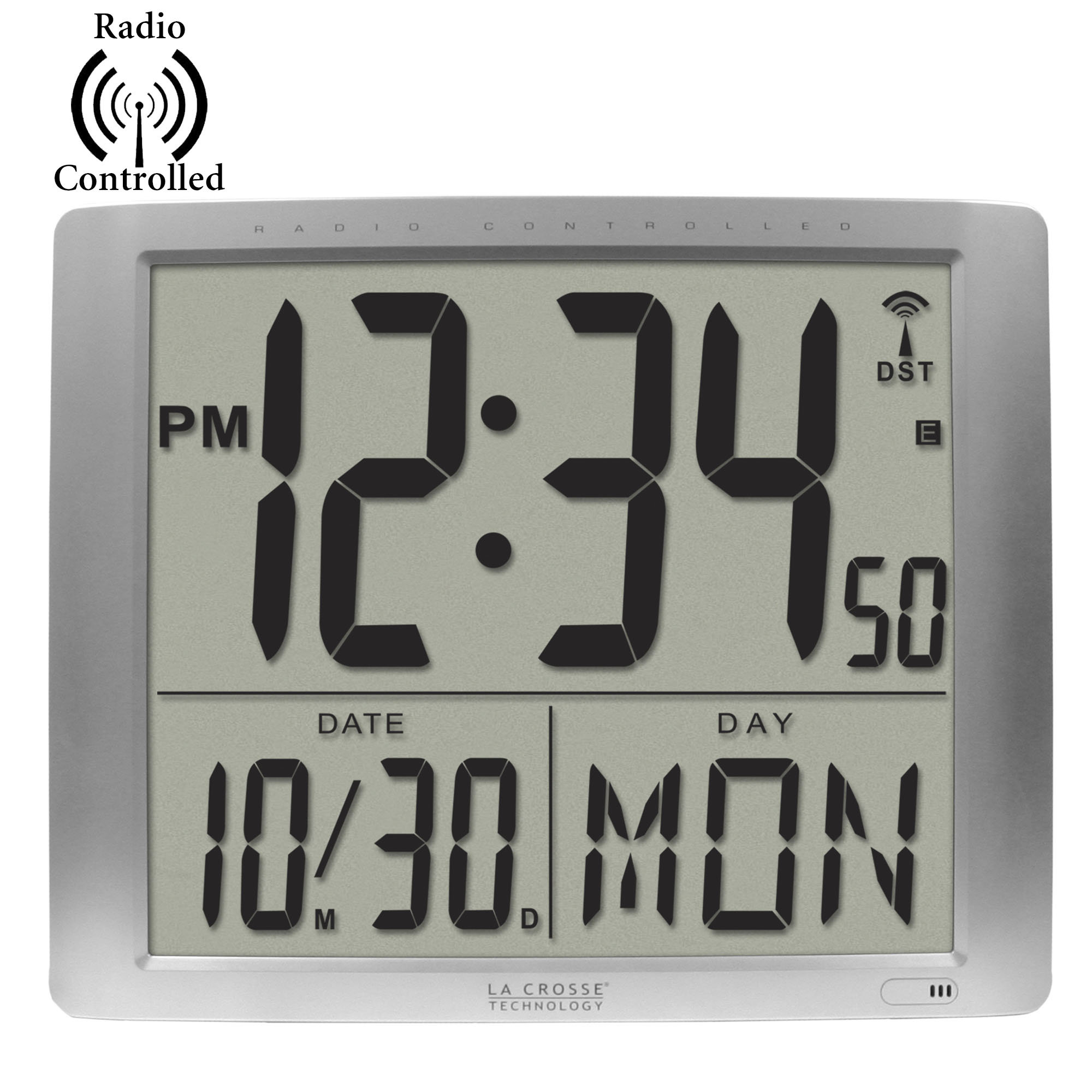 Home Amletto Atomic Wall Clock with Calendar Silver 2000x2000