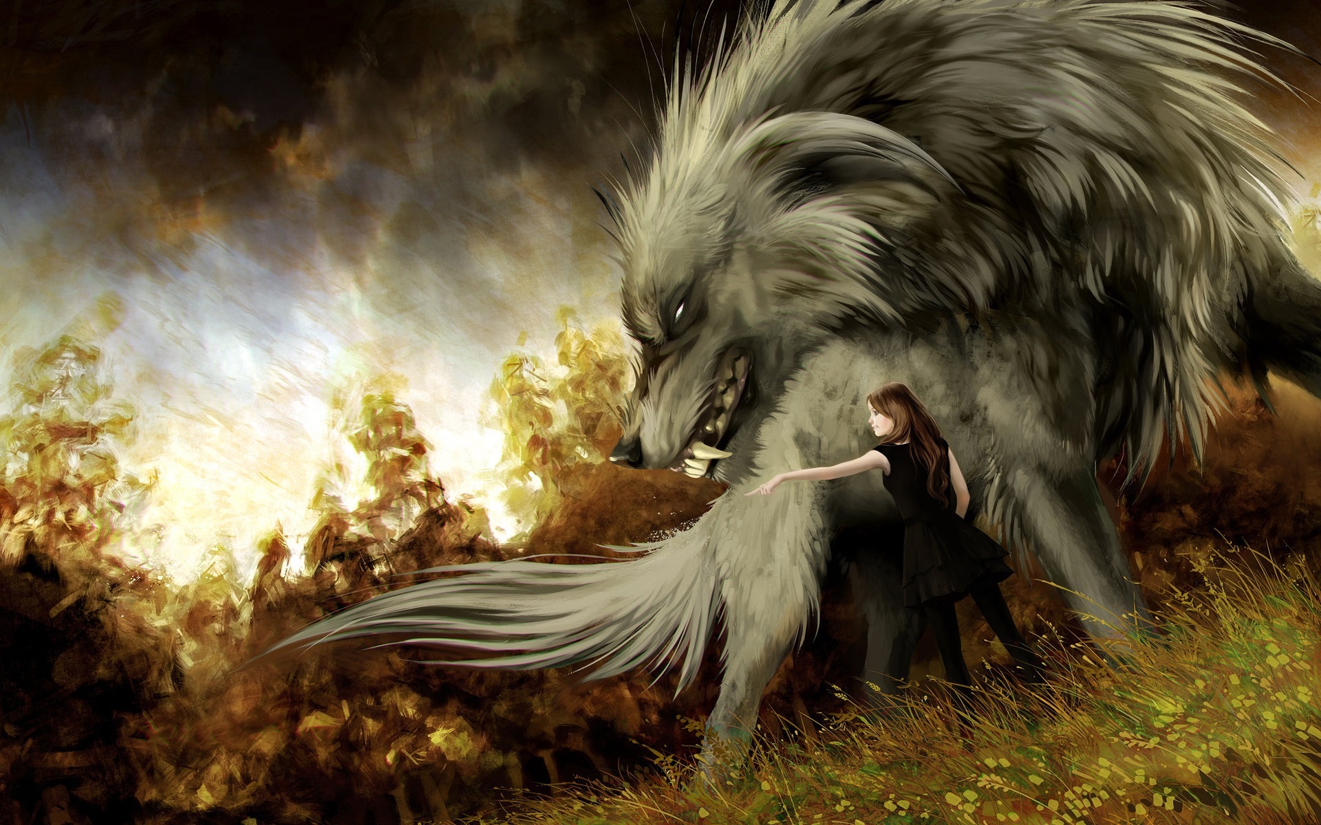 Wallpaper Big Wolf Girl Art Picture HD Image