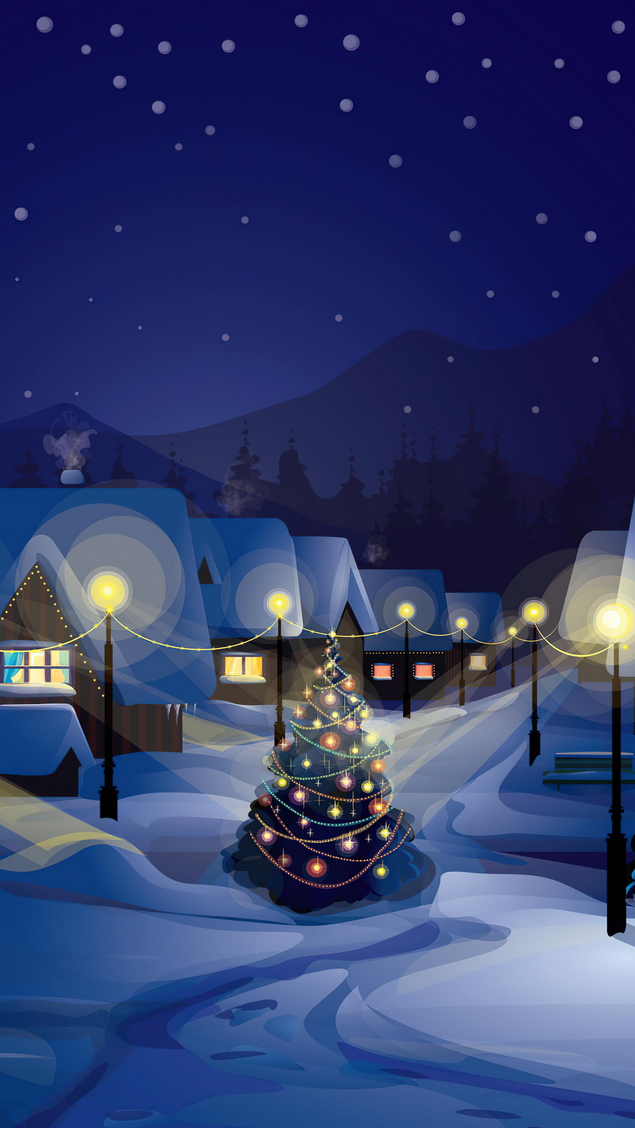 Christmas Tree Village 4k Wallpaper iPhone HD Phone 8030h