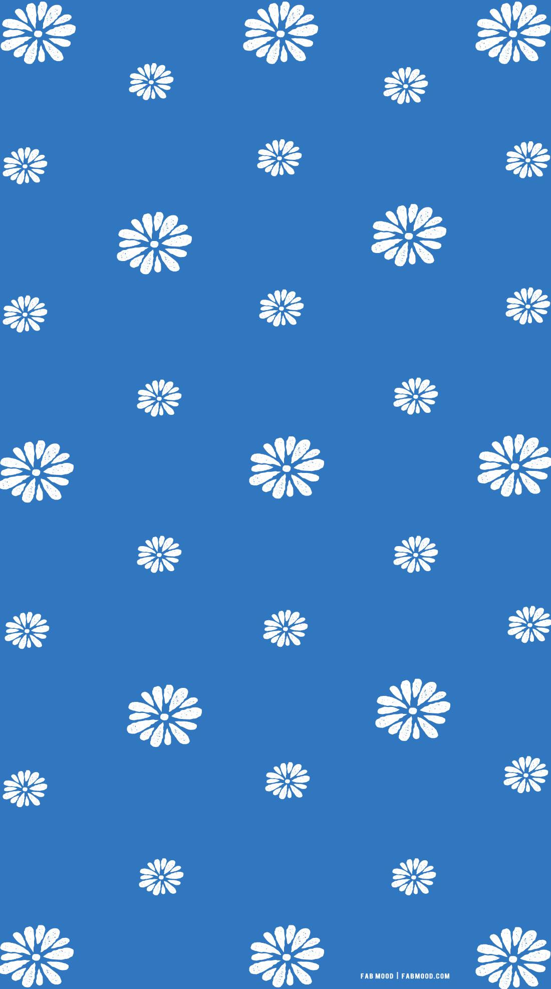 Azure Blue Wallpaper For Phone Daisy Illustration
