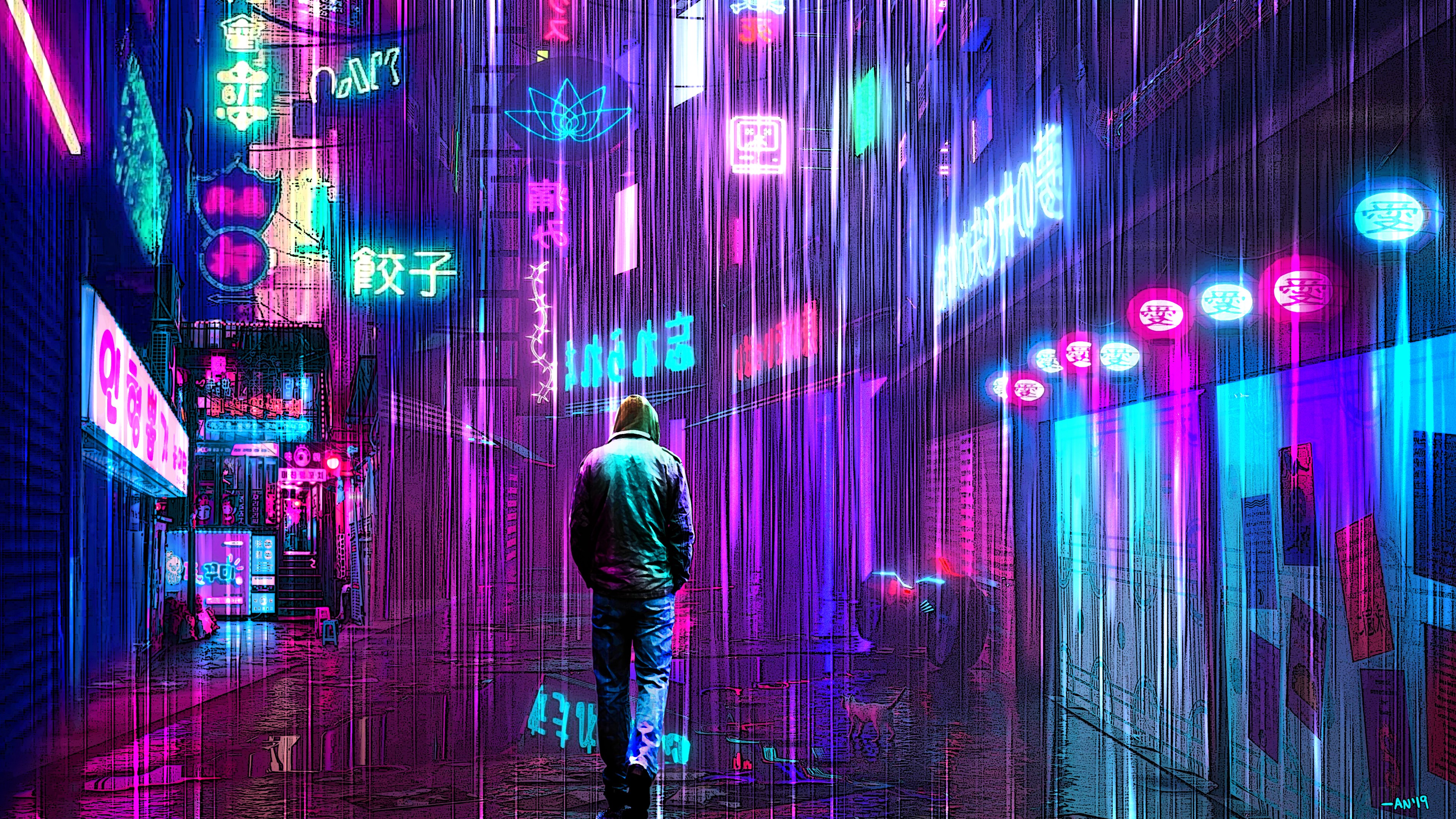 Neon Rainy Lights Cyberpunk 4k Wallpaper Mocah HD