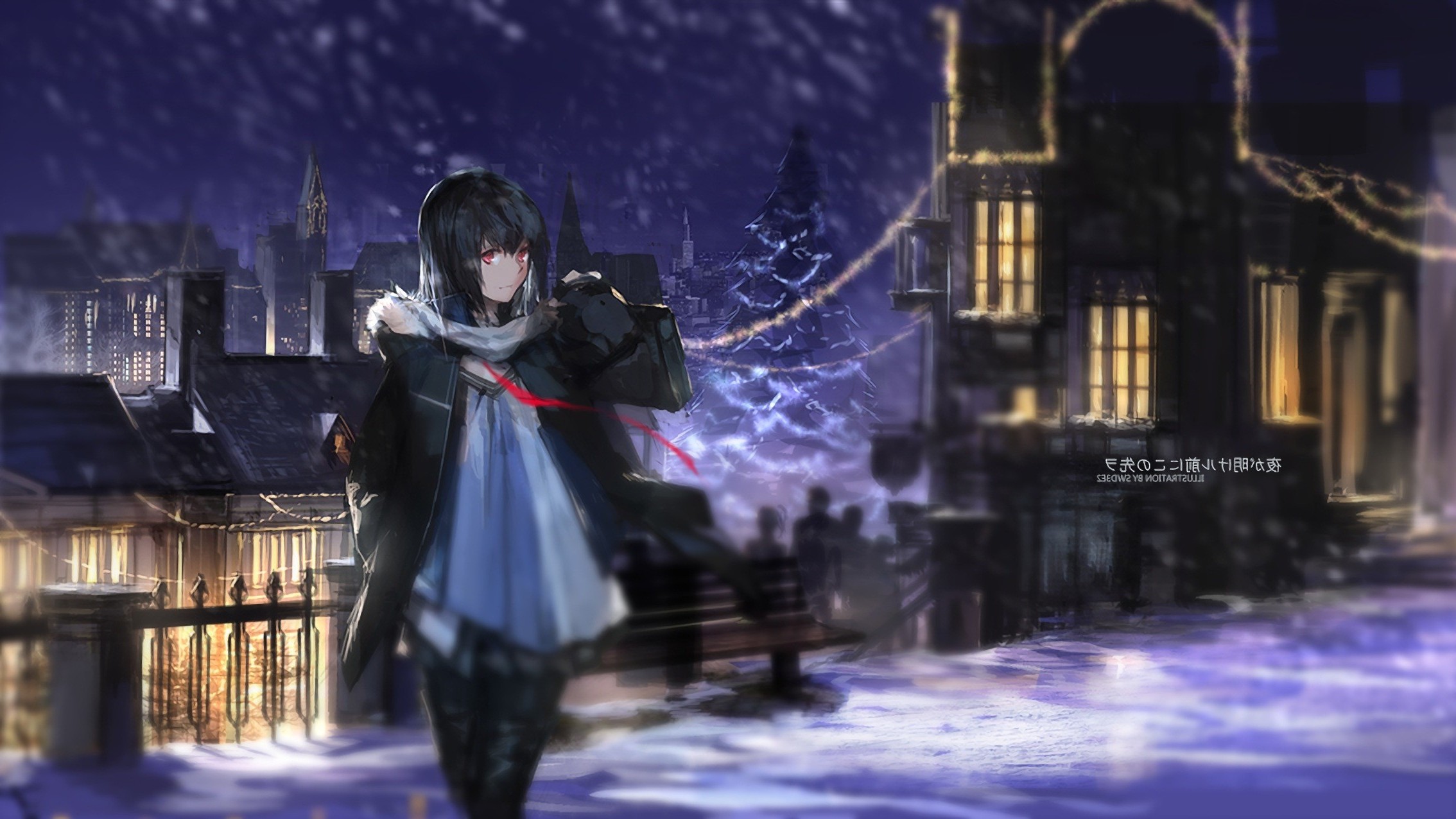 Snow Christmas Night Winter Swd3e2 Original Characters Anime