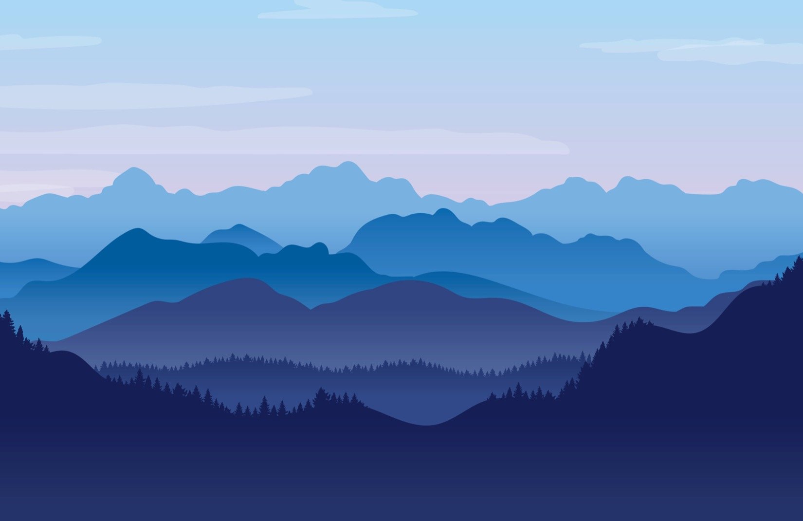 Blue Illustrated Landscape Mountains Wallpaper Mural Mountain