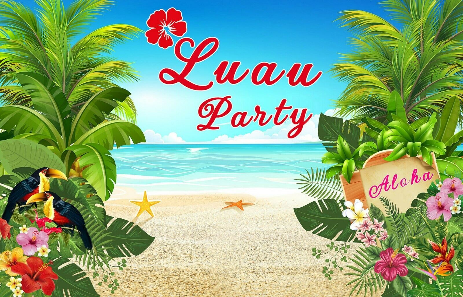 Luau Hawaiian Party Vinyl Backdrop Studio Background Sand Beach