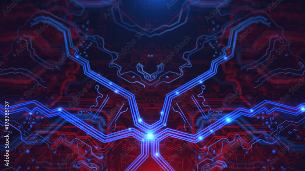 Abstract Blue Neon Energy Lights Technology Terminal Background