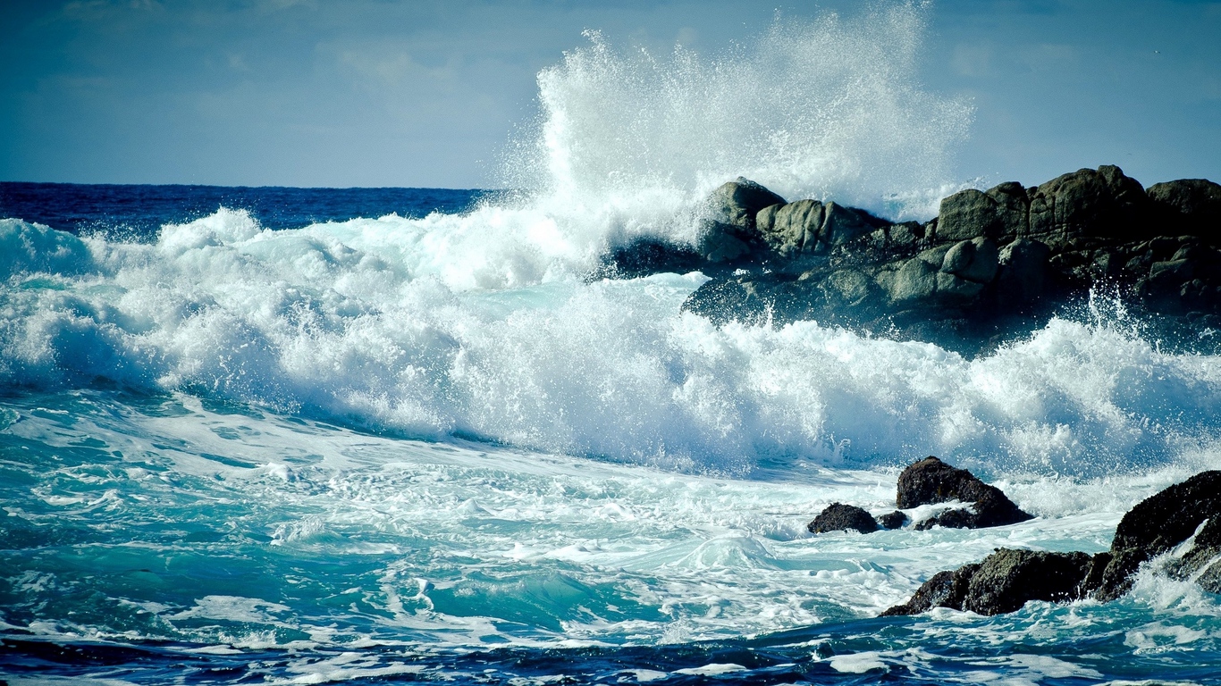 Wallpaper Sea Ocean Splashes Rocks Dark Blue