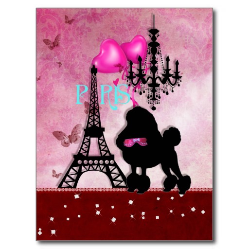 French Paris Girly Chic Poodle Eiffel Tower Damask Postcard