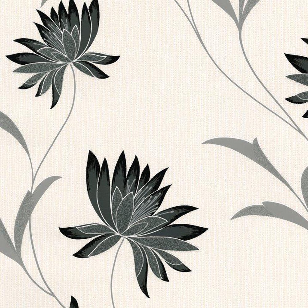 Synergy Glitter Floral Wallpaper Cream Gold Black  Wallpaper from I Love  Wallpaper UK